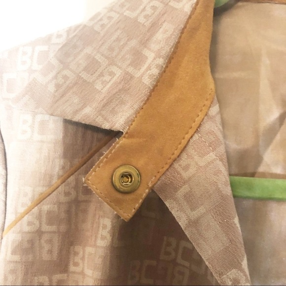 BCBGMaxAzria Y2K Vintage Allover Logo Print Jacket Suede Leather Trim sz 2 - Picture 7 of 12